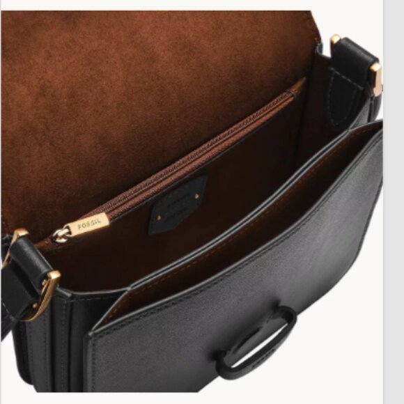 NWT FOSSIL Lennox Flap Leather Crossbody Bag Black MSRP $280 - Picture 4 of 15